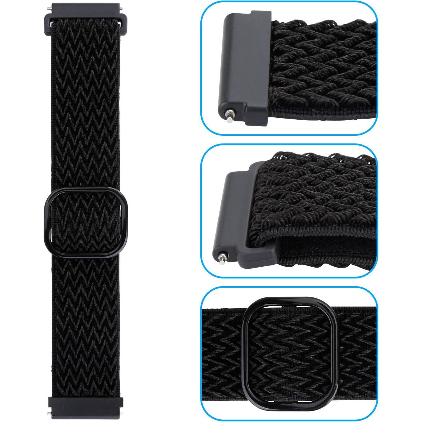 Cadorabo Armband für Samsung Galaxy Gear (22 mm, Nylon, Ticwatch Pro), Uhrenarmband, Schwarz