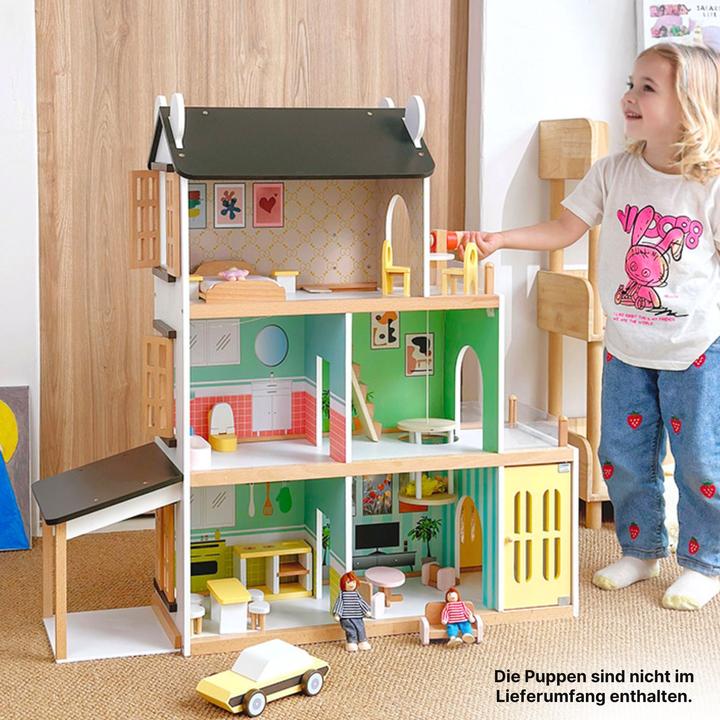 Image du produit Hermex 21-tlg. Holz-Puppenhaus mit Zubehör Spielhaus Kinderspielzeug Haus
