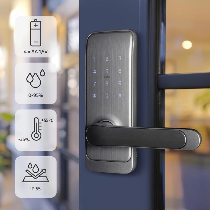 Actual product image Eura Handle with access controller, proximity reader, keypad, for in-wall installation, battery powered (Key card)