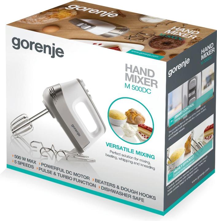 Actual product image Gorenje Hand mixer, silver-white- 500 W, DC motor, 5 speed settings, turbo button, stainless steel bowl (500 W)