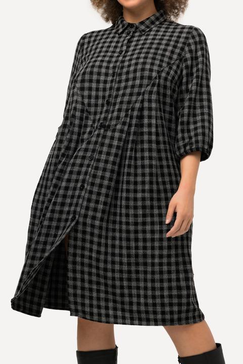 Immagine prodotto Ulla Popken Abito midi dal taglio svasato con quadri, colletto da camicia e maniche a 3/4 (50, 52)