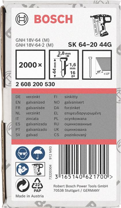 Produktbild Bosch Professional Zubehör Senkkopf-Stift SK64 20G, 44 mm verzinkt