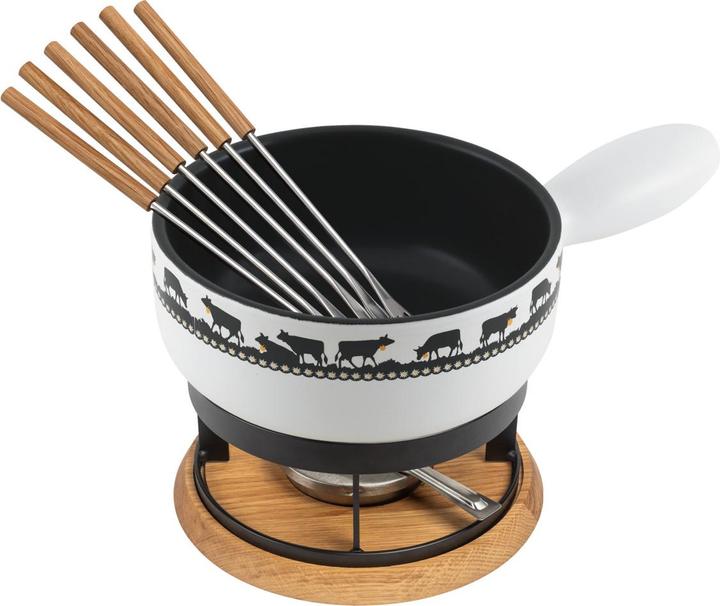 Kuhn Rikon Käsefondue Set Alpweide Induktion Goldglocke & Eiche Ø 23 cm (Käsefondue)