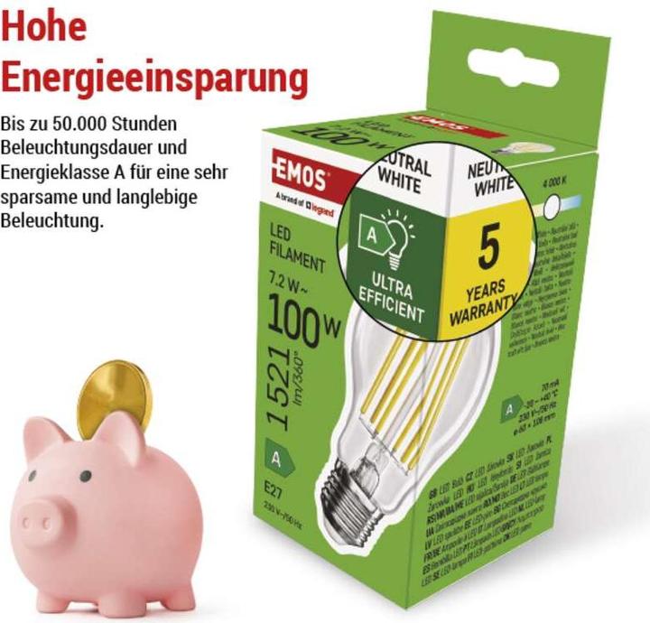 Actual product image Emos LED lamp (E27, 7.20 W, 1521 lm, 1 x, A)