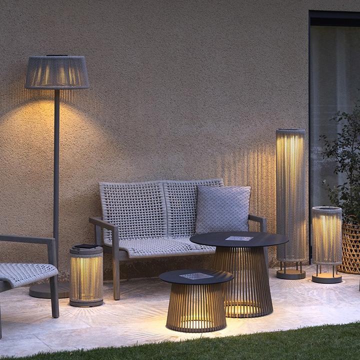 Produktbild Les Jardins Lampadaire Rop&Strip alu muscade et corde Réglable 2 hauteurs TECKA93