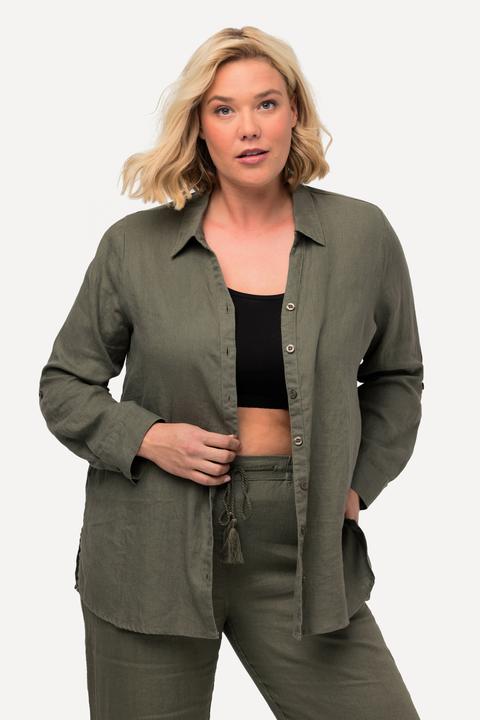 Produktbild Ulla Popken Bluse, Leinen, offener Kragen, Langarm (56)