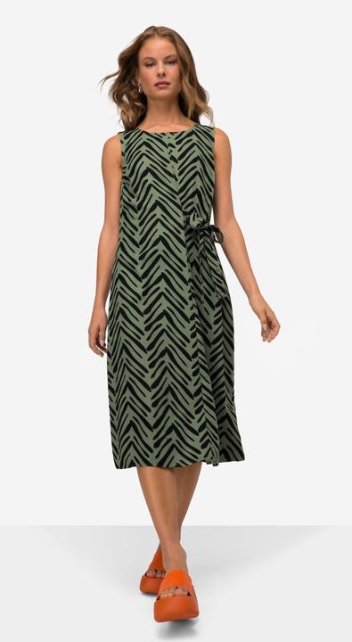 Produktbild Laurasøn Leinenmix-Kleid, Straight Fit, Allover Print, Rundhals, seitliche Zierschleife (L)