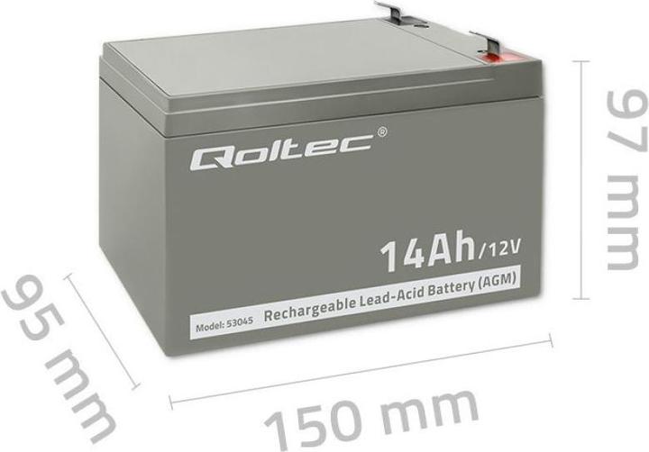 Actual product image Qoltec 53045 - Battery / accumulator - 14 Ah - 12 V - White - 210 A - 15 cm (12 V, 14 Ah)