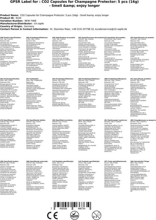 Actual product image Ich-zapfe CO2 Kapseln für Champagner Protector