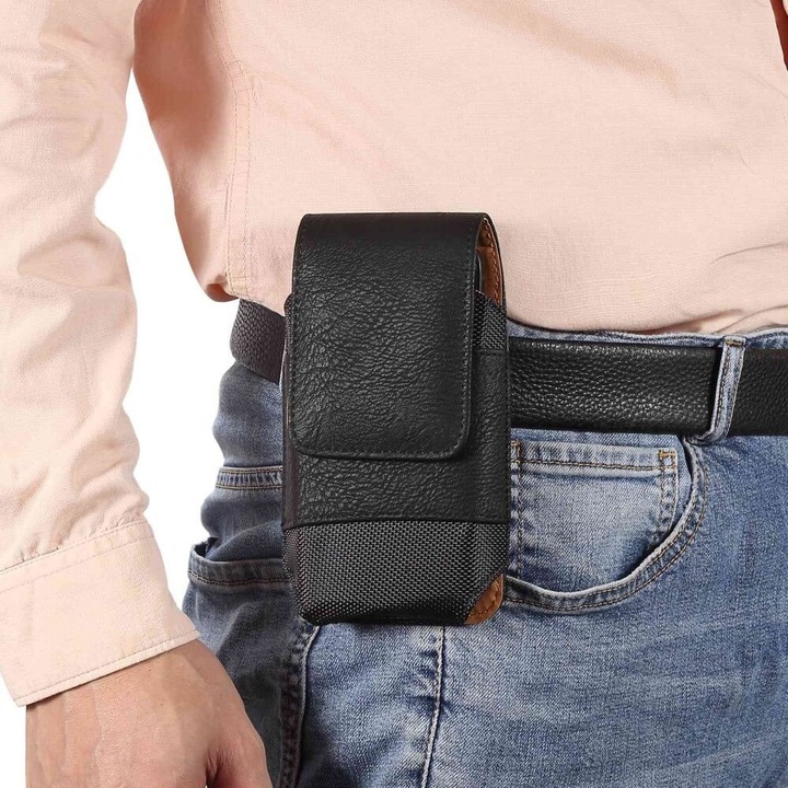 Immagine prodotto Cover-Discount Nylon - Borsa da cintura in pelle con tasca per carte di credito nero / L