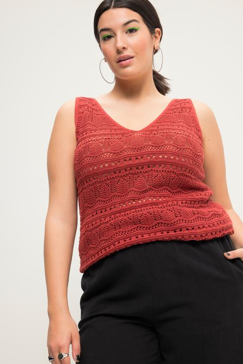 Immagine prodotto Studio Untold Top di maglia a punto ajour con taglio svasato, scollo a V e orlo a onde (50, 52)