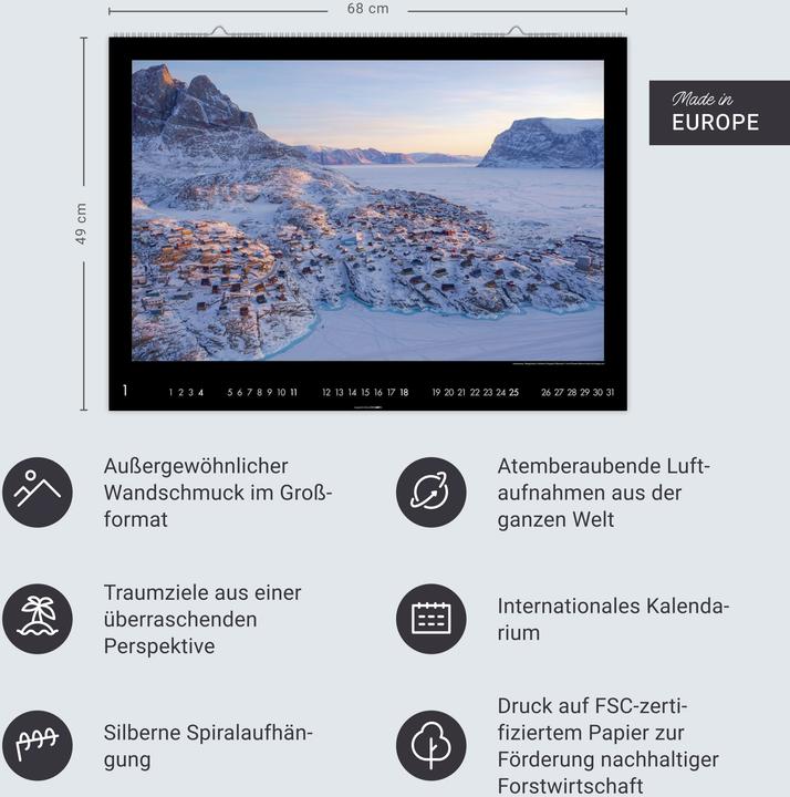 Image du produit Die Erde von oben Kalender 2026 (68 x 49 cm, Couverture rigide, Allemand, Anglais)