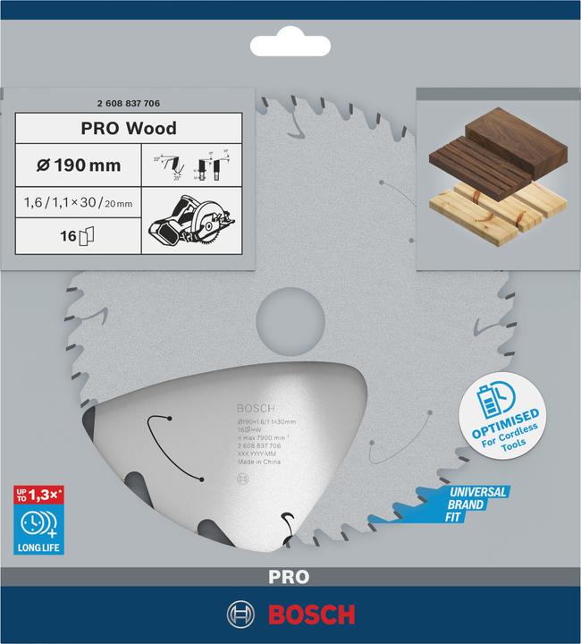 Productafbeelding Bosch Professional Zubehör Cirkelzaagblad Standaard voor hout, 190x1,6/1,1x30,16 tanden