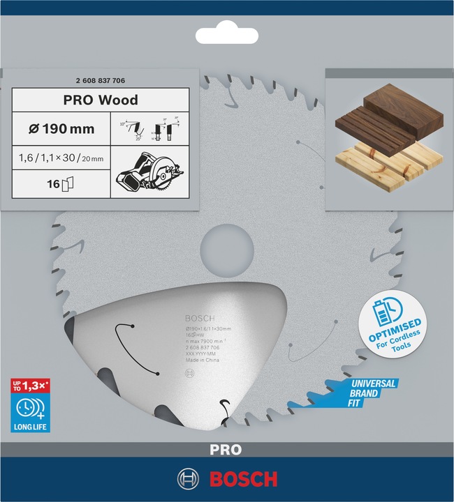 Image du produit Bosch Professional Zubehör Lame de scie circulaire PRO Wood cordless, 190 x 1,6 x 30 mm