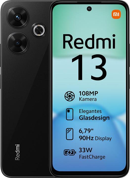 Image du produit Xiaomi Redmi 13 (256 Go, Midnight Black, 6.79", Double SIM hybride, 108 Mpx, 4G)