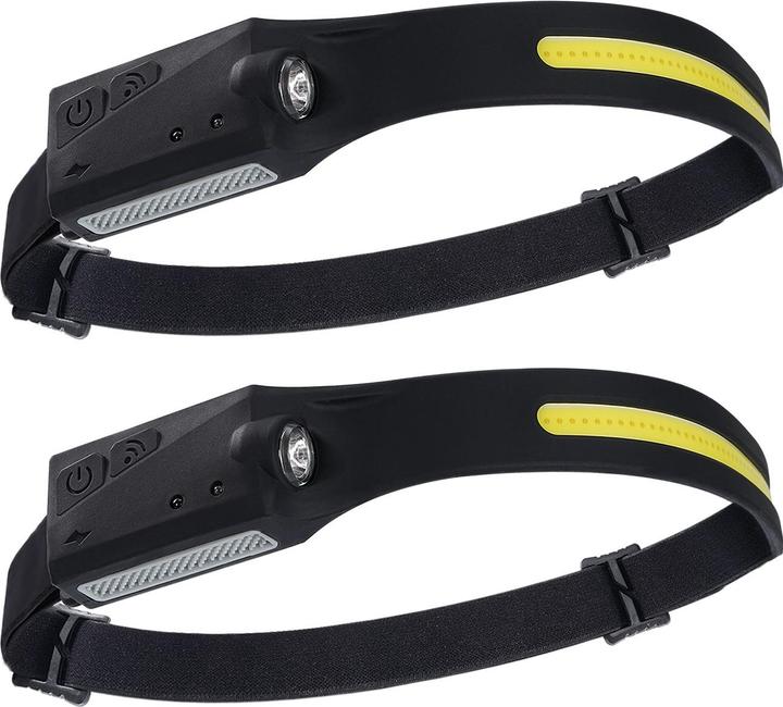 Ideoon 2er-Set COB-LED Stirnlampe, 230° Weitwinkel-Beleuchtung, Gestensteuerung, 350 lm (350 lm)