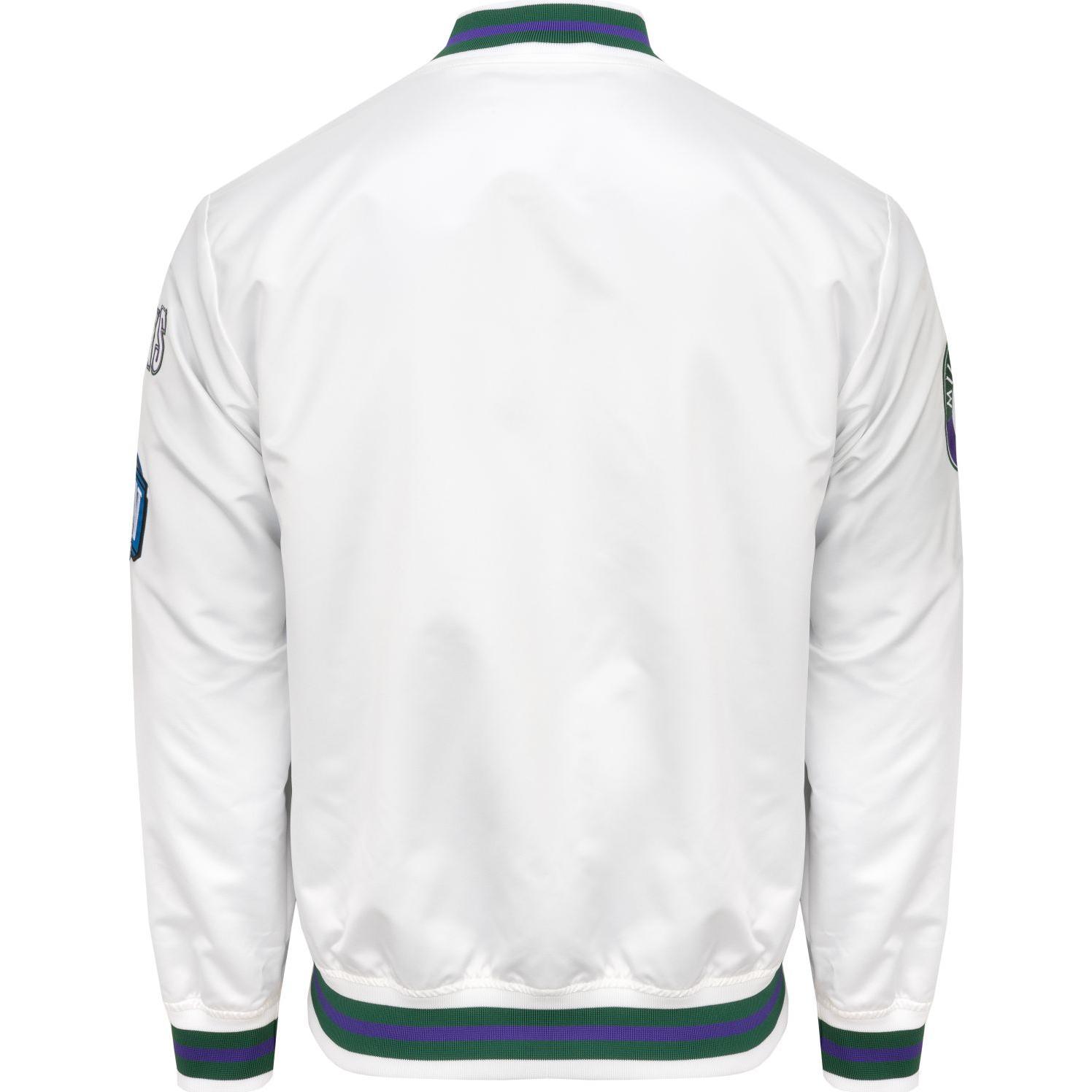 Thumbnail - Mitchell & Ness, Herren, Jacke, City Lightweight Satin Jacke - Milwaukee Bucks - XXL (XXL), Weiss, XXL