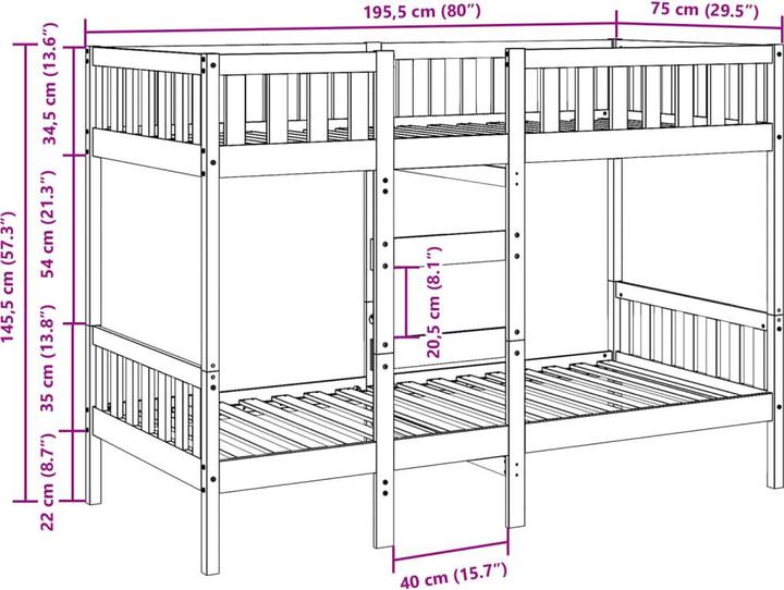 Image du produit vidaXL Etagenbett (75 x 190 cm)