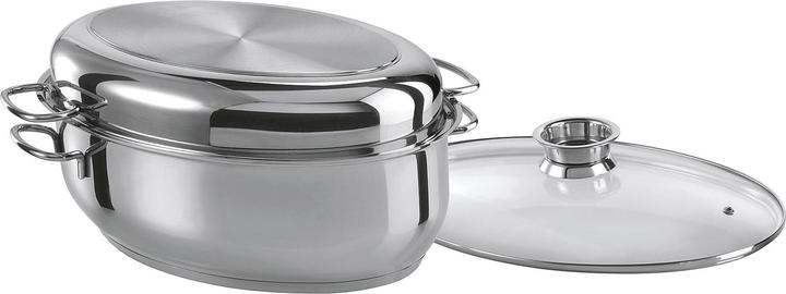 Produktbild GSW Ovaler Bräter Multibräter 38 cm mit Edelstahldeckel und Glasdeckel (Bräter + Schmortopf, Edelstahl)