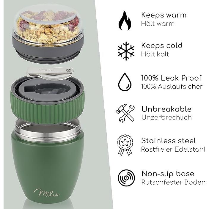 Milu Contenitore per alimenti verde oliva 0,4 l, Portapranzo, Verde