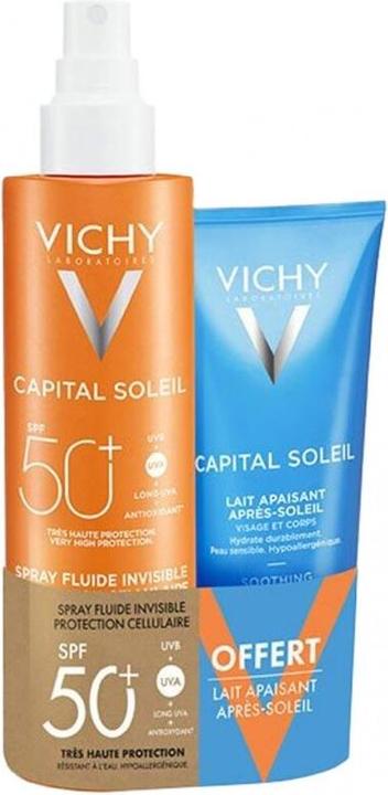 Vichy Capital Soleil Invisible sun protection fluid spray with cell protection SPF50 and after-sun milk - (Sun spray, SPF 50, 200 ml)