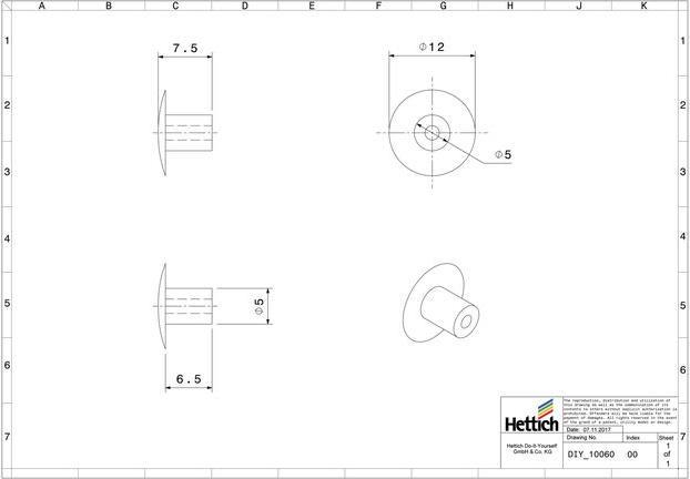 Produktbild Hettich Abdeckkappen 5 mm wei, 20 Stck