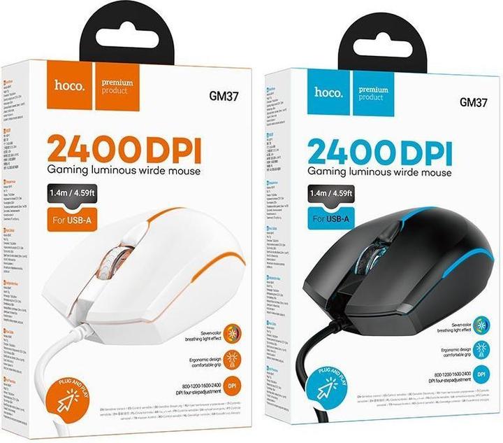 Actual product image Hoco Other Computer Accessory gaming wire USB A computer mouse 2400 dpi GM37 white (Cable)