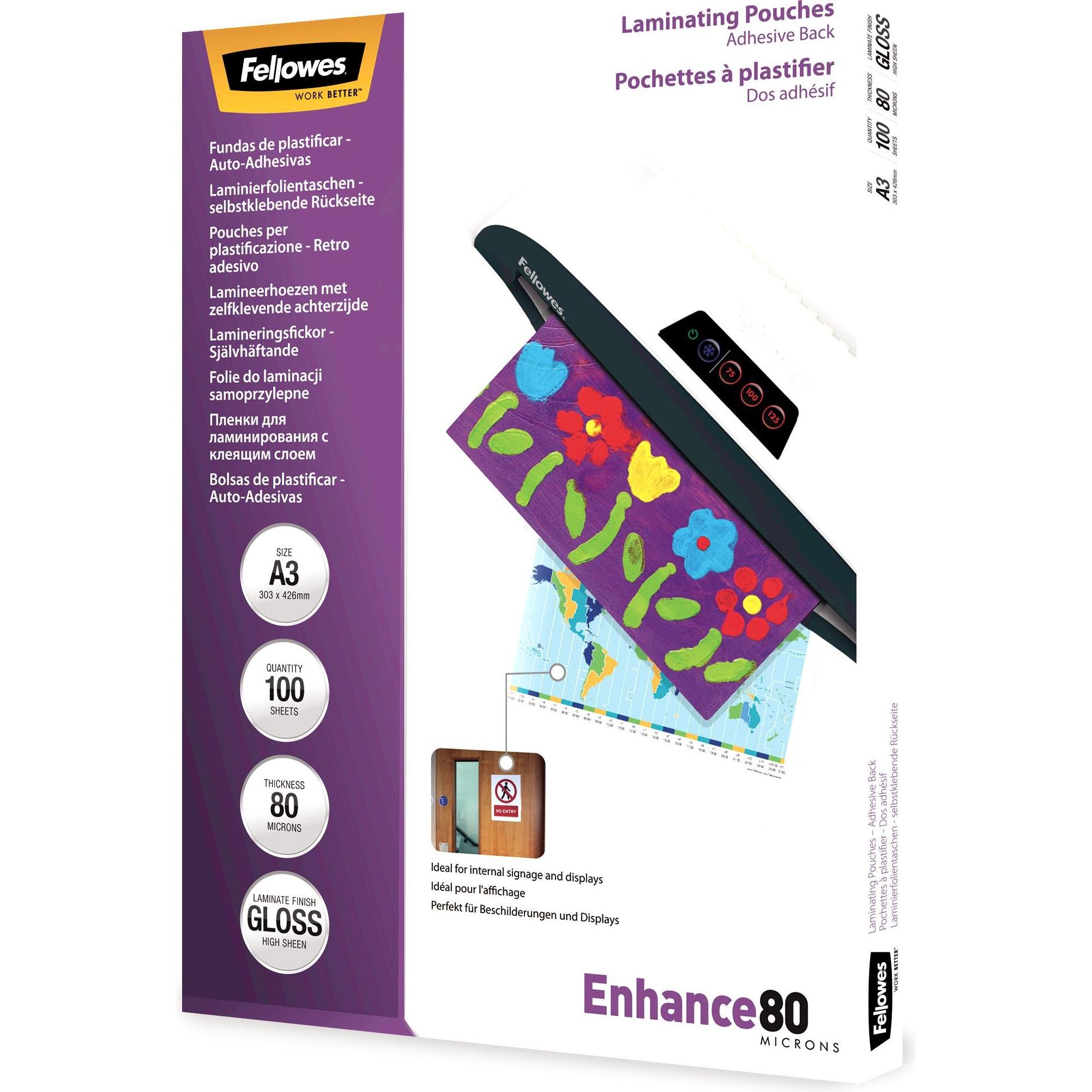 Fellowes, Laminierfolie, Laminierfolie A3 80 mic selbstklebend - 100 Stück (A3, 100 Stück, 160 µm)