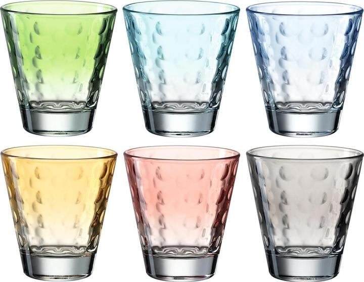 Leonardo Trinkglas Optic Pastell 215 ml, 6 Stück, Mehrfarbig (0.22 l, 6 x)