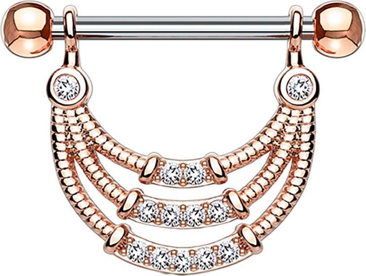Produktbild Star Piercing Barbell rosegold drei halbbögen und Kristallen (ohne Messing, Chirurgenstahl 316L)