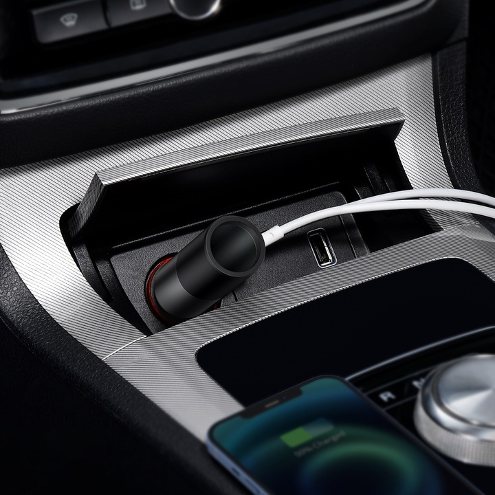 Image du produit Baseus Share Together Fast Charge Car Charger with Cigarette Lighter Expansion Port, USB + USB-C 120