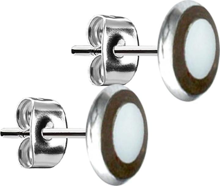 Image du produit Star Piercing Boucles d'oreilles argent Assiette en bois de coco avec nacre (sans laiton, Organique, Acier chirurgical 316L)