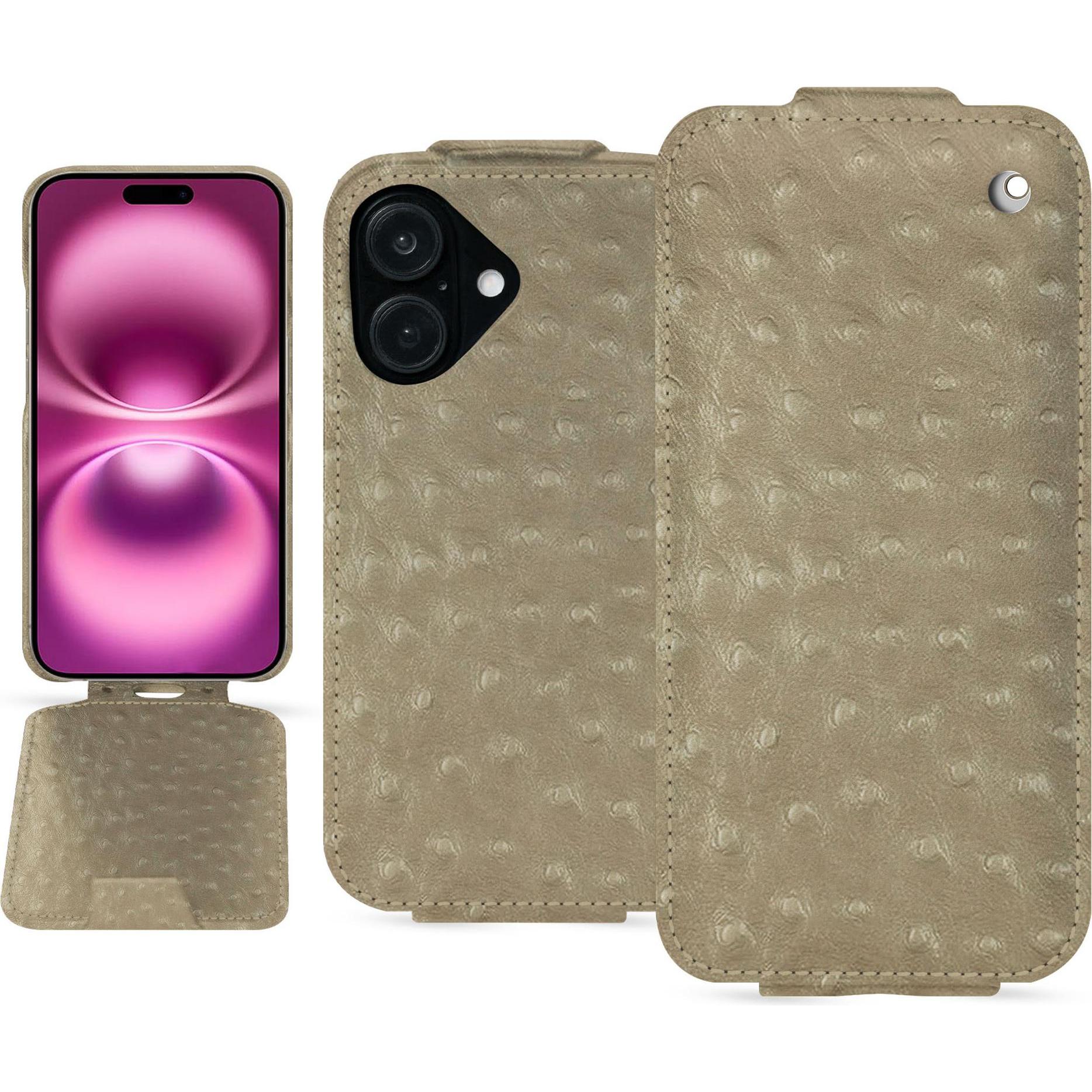 Noreve Lederschutzhülle vertikal (Apple iPhone 16 Plus), Smartphone Hülle, Beige