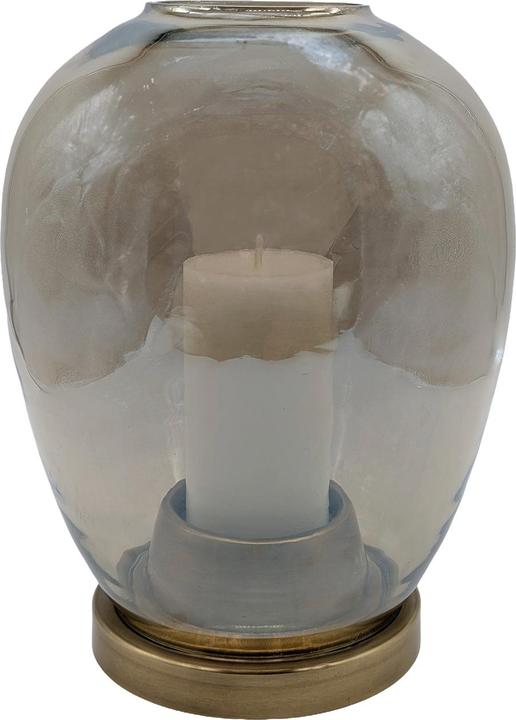 Productafbeelding Belle Windlicht Eisen/Glas messing antik, Rauchglas H 35,5 cm, 27 x 27 cm
