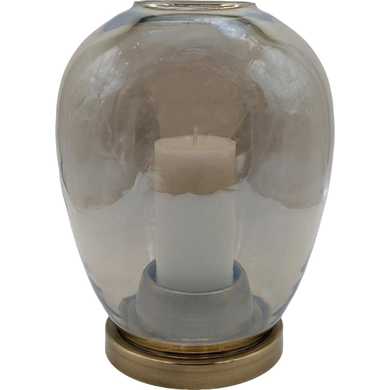 Lambert Schneider, Portacandele, Belle Windlicht Eisen/Glas messing antik, Rauchglas H 35,5 cm, 27 x 27 cm