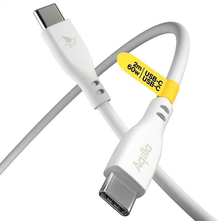 Image du produit Aqiila Cablebird CS12 - Câble USB-C vers USB-C en silicone, 60W (2m) - Blanc (2 m, USB 2.0, 60 W)