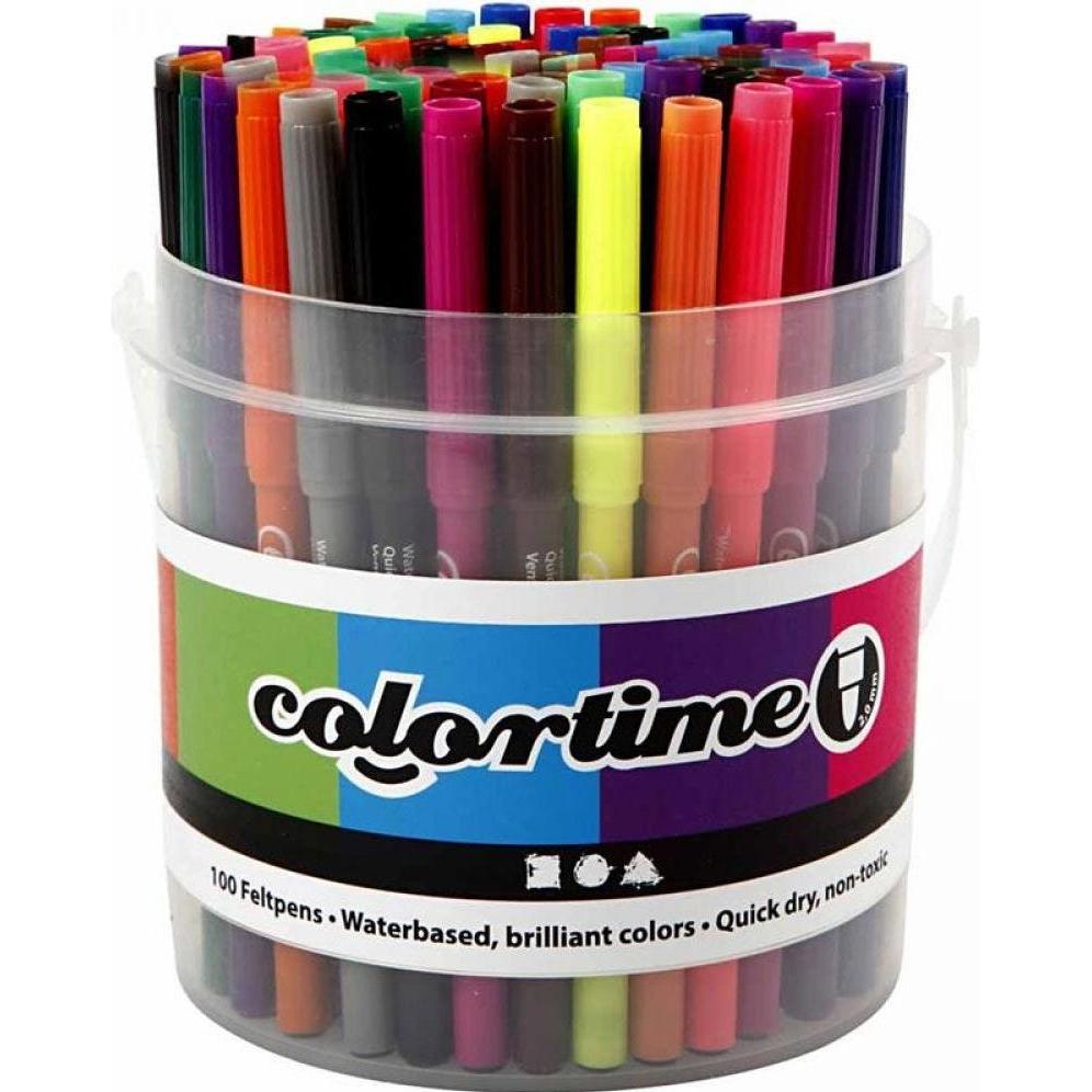 Creativ Company, Marker, Eimer mit Filzstifte (Sortierte Farben, 2 mm, 100 x)