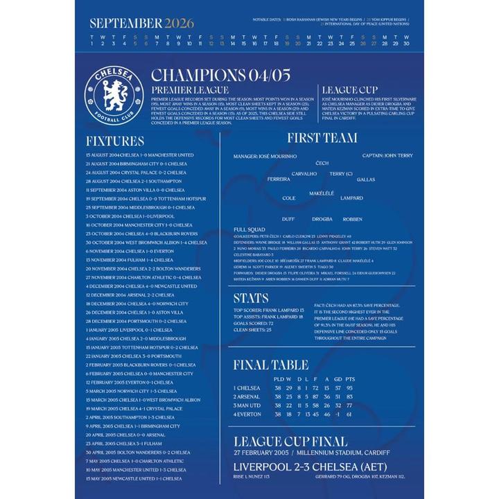 Produktbild Chelsea FC 2026 WappenWandkalender (A3)