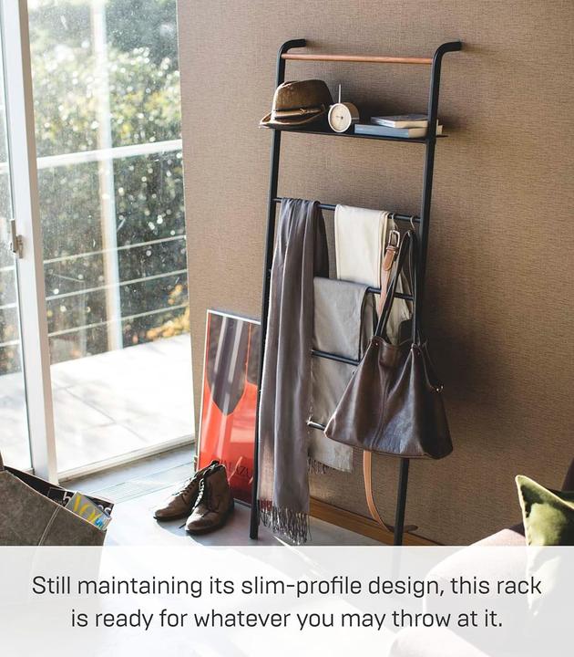 Actual product image Yamazaki Leaning clothes ladder with TOWER shelf
