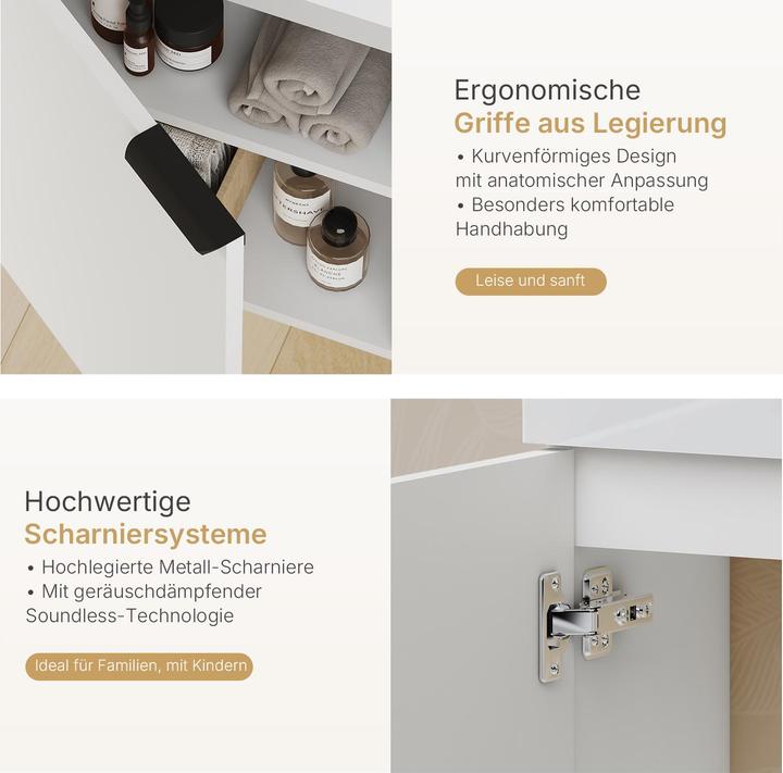 Produktbild Emke Badunterschrank mit Aufsatzwaschbecken Weiss Soft Close Tür, Einlegeböden, hängend