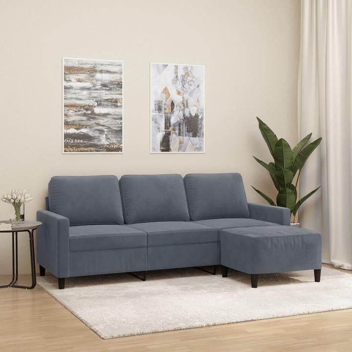 Image du produit vidaXL Canapé 3 places avec pouf gris foncé 180 cm velours,couleur (3 places)