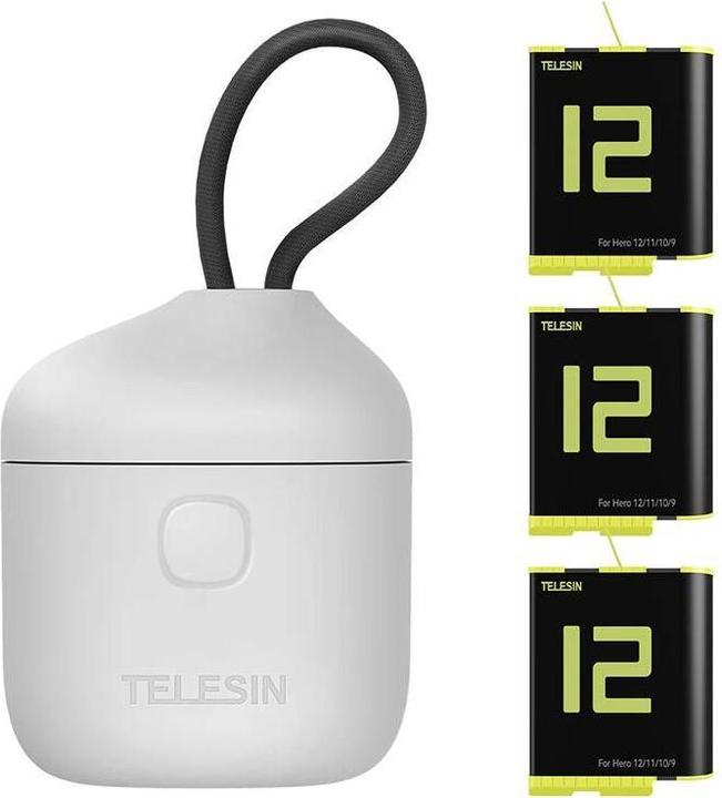 Actual product image Telesin Allin box triple-channel charger + 3 batteries for GoPro Hero 12 / 11 / 10 / 9 (yellow)