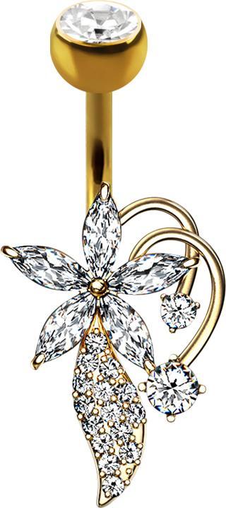 Immagine prodotto Star Piercing Banana placcata in oro 14k con fiore e bouquet in cristallo a sfera in argento (Ottone, Acciaio chirurgico 316L)