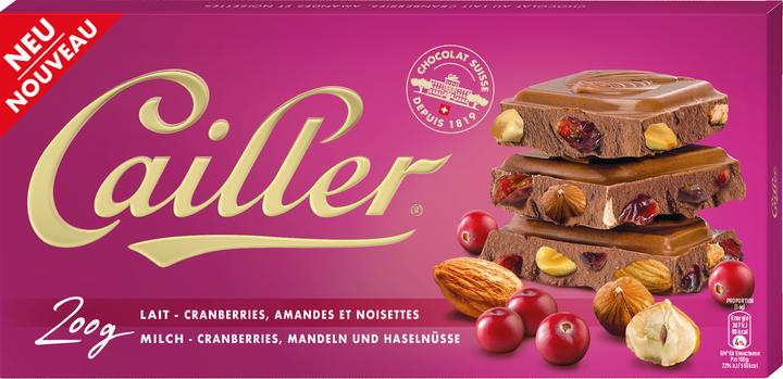 Image du produit Cailler Tablette Chocolat au Lait avec Cranberries (200 g)