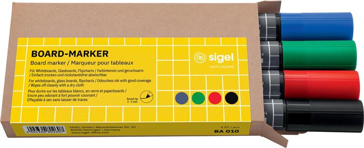 Sigel Non-permanent Marker 4 Stück, Schwarz/Blau/Grün/Rot (Grün, Blau, Schwarz, Rot, 3 mm, 4 x)