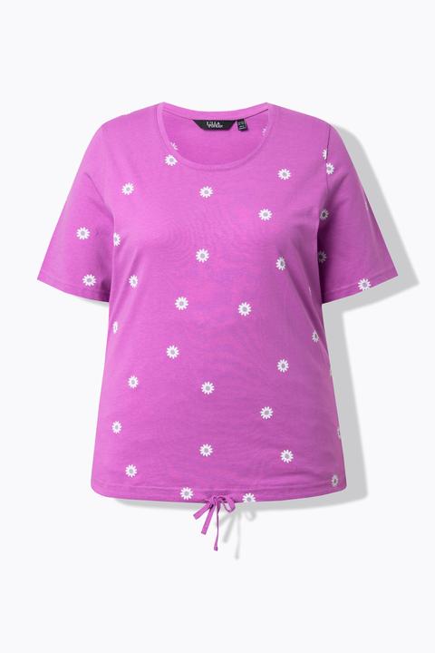 Actual product image Ulla Popken Daisy Print Short Sleeve Drawstring Tee (42)