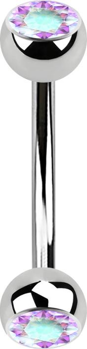 Actual product image Star Piercing Banana silver with two balls crystal multicolour (without brass, Surgical steel 316L)