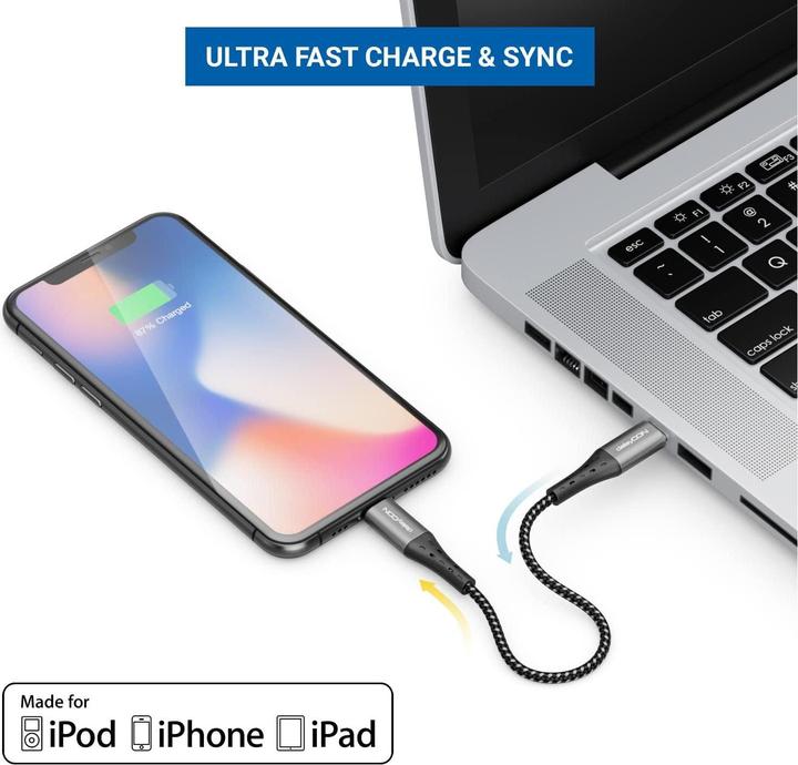 Produktbild deleyCON USB 2.0-Kabel USB C - Lightning 0.15 m (0.15 m, USB 2.0)