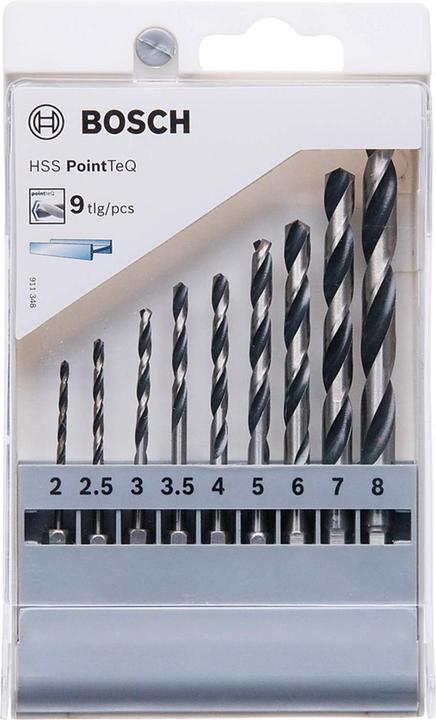 Bosch Professional Zubehör HSS PointTeQ hexagon drill bit set, 9-piece, 2-8 mm (2 mm, 2.5 mm, 3 mm, 3.5 mm, 4 mm, 5 mm, 6 mm, 7 mm, 8 mm)