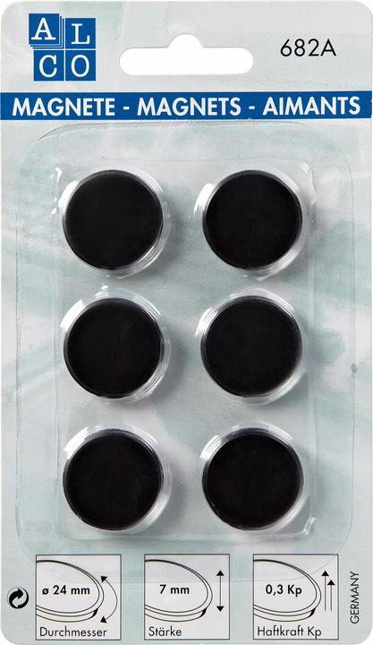 Produktbild Alco Haftmagnet Metall Kunststoff 24mm TG 300 g schwarz VE=6 Stück (6x)